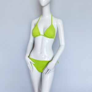 Calzedonia Miami Neon Lime Green Triangle String Bikini Set Textured M/36